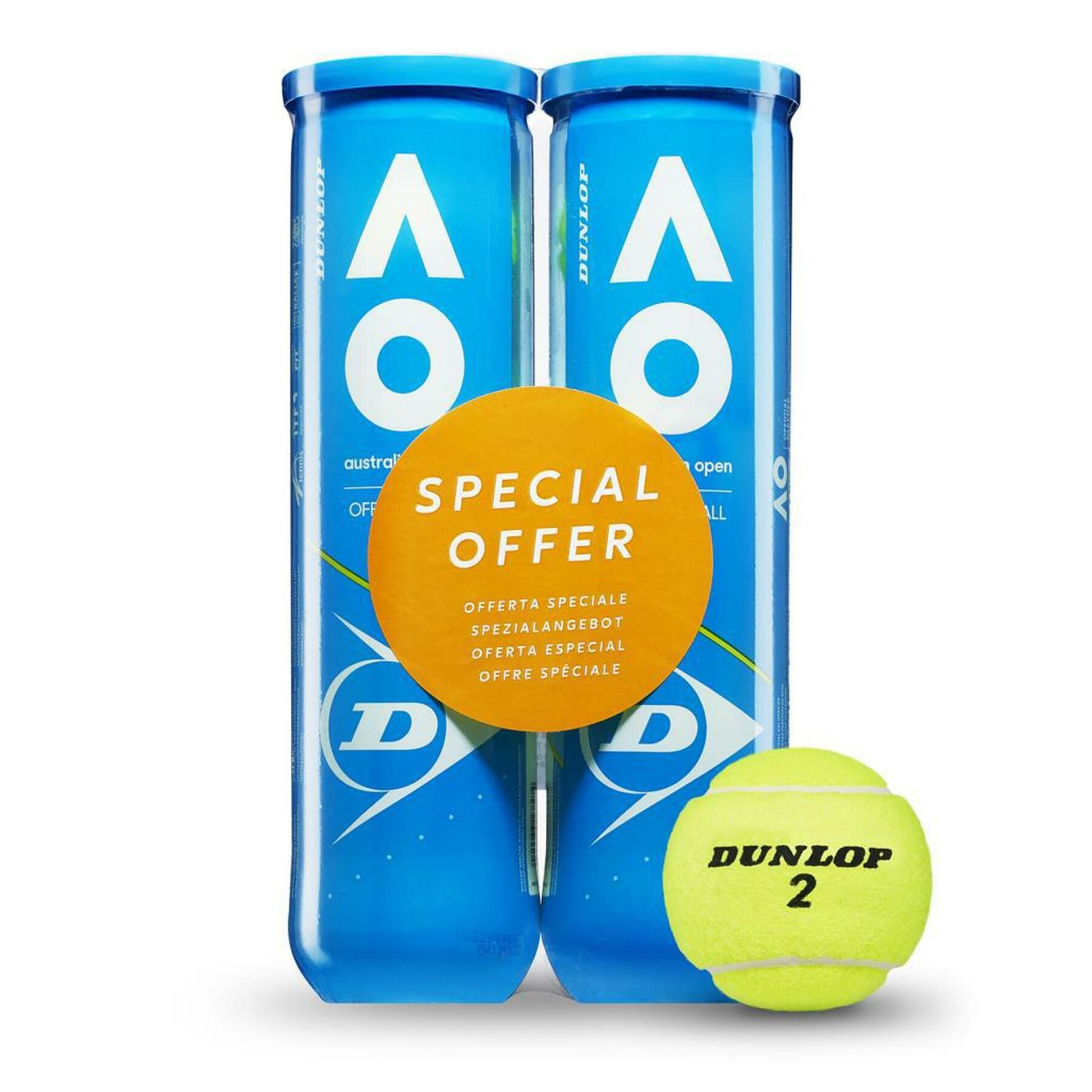 Conjunto de 2 tubos de 4 bolas de ténis Dunlop australian open