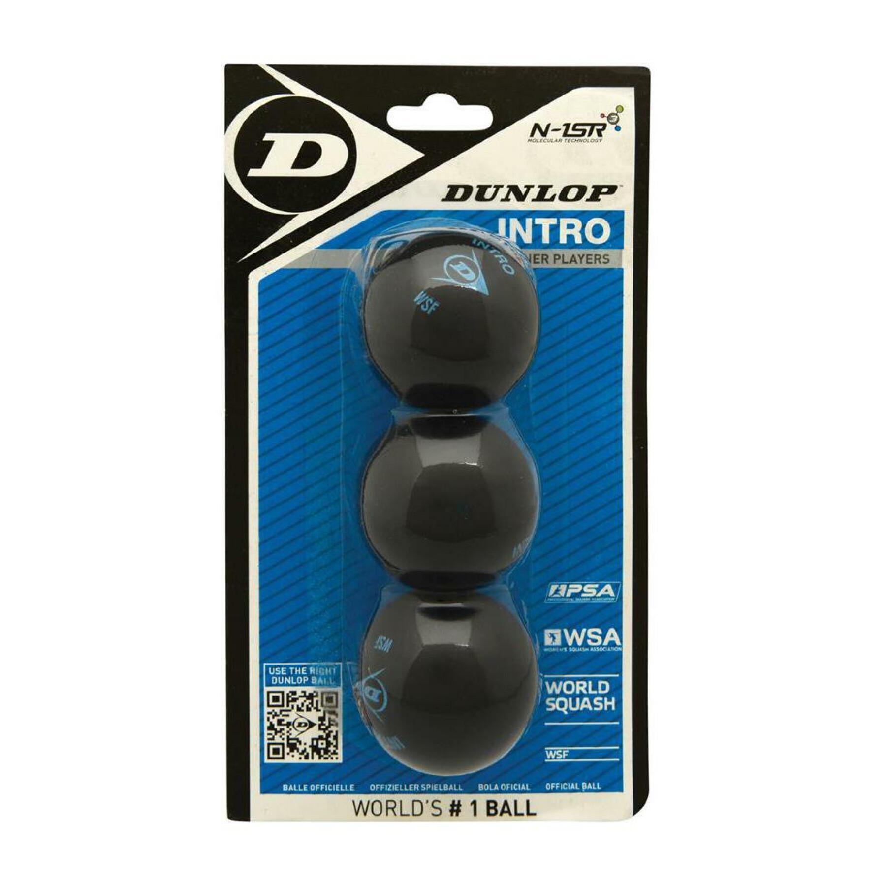 Conjunto de 3 bolas de squash Dunlop intro blister