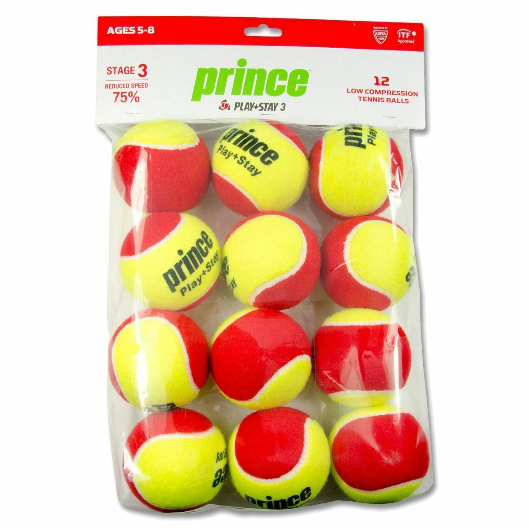 Saco de 12 bolas de ténis Prince Play & Stay – stage 3 (felt)