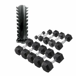Conjunto de 20 halteres hexagonais com suporte Body Solid